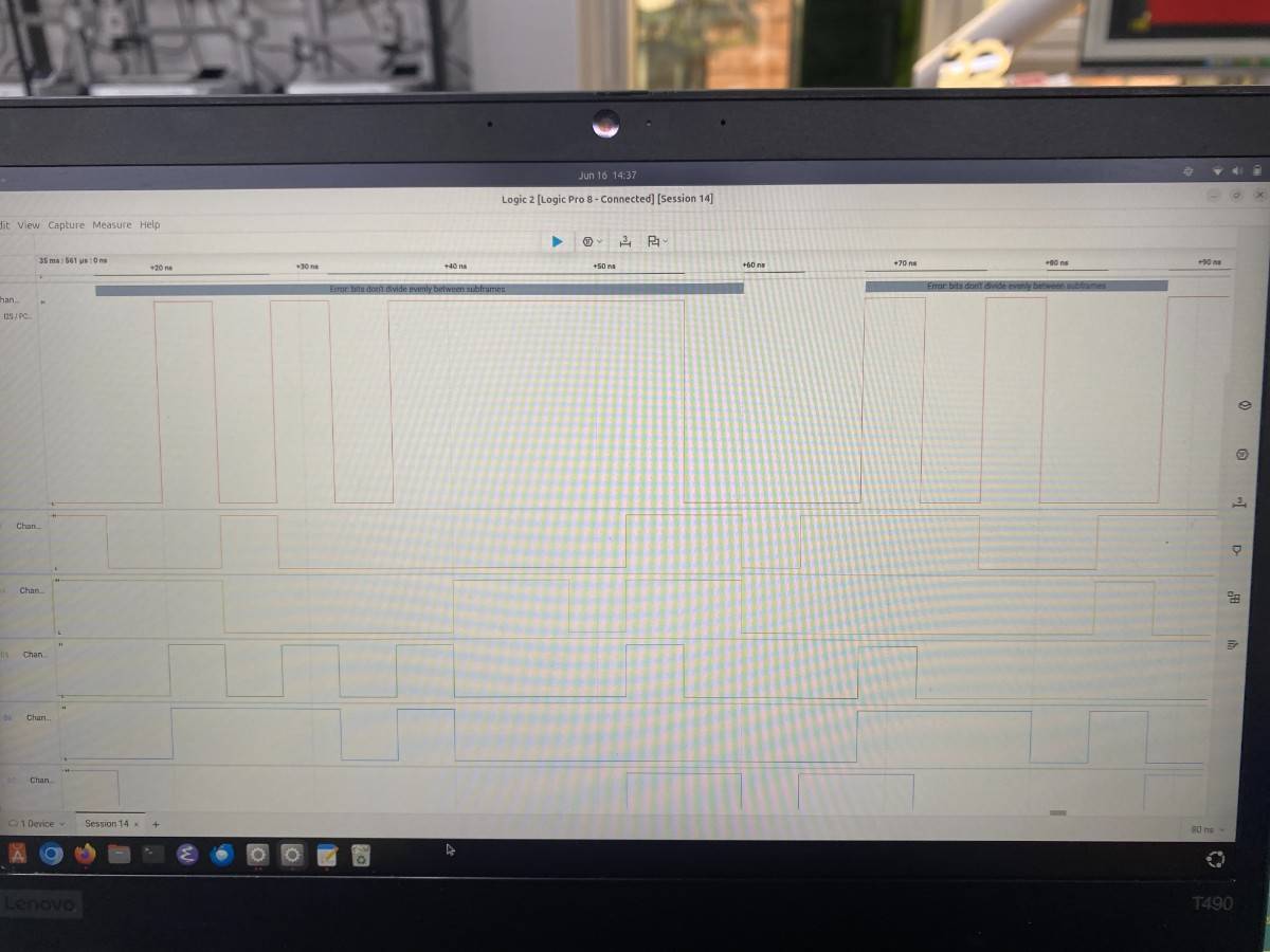Logic 2 capture showing I2S waveforms from the ICS43434 microphone